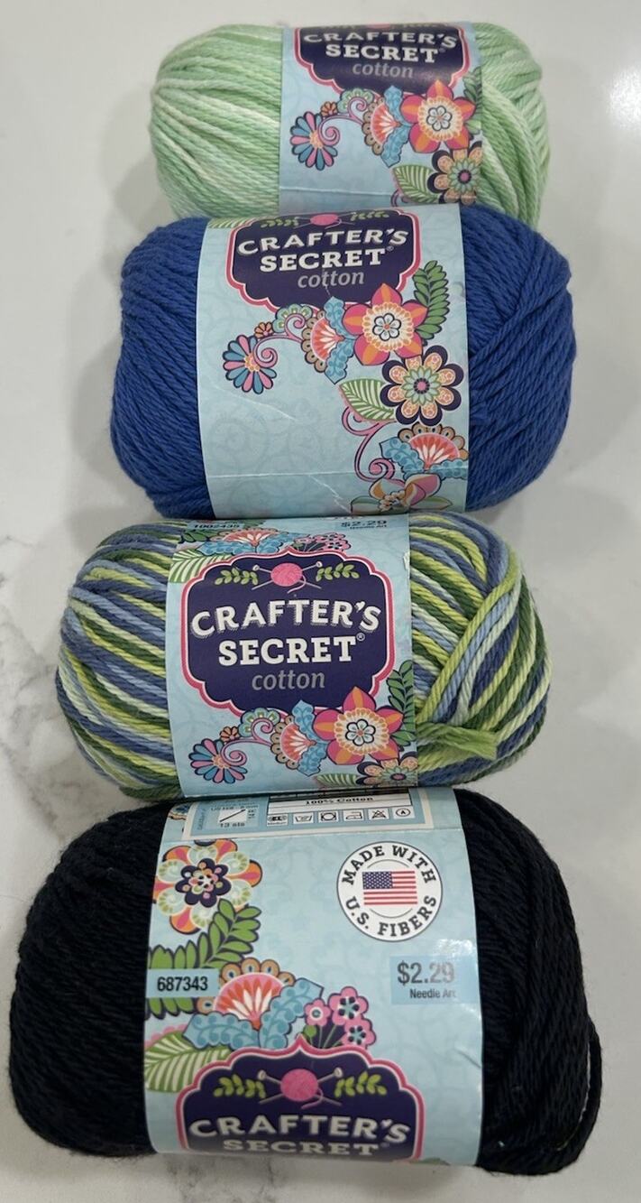 Crafter’s Secret Cotton Yarn Mixed Lot 4 Skeins Green Blue Black Varigated Color